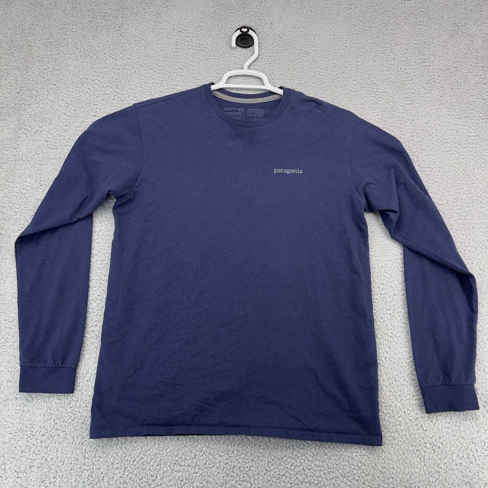 Patagonia Responsibili-Tee Long Sleeve Shirt Blue Logo Graphic Men's Medium